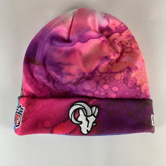 Los Angeles Rams NFL Pink New Era Crucial Catch Beanie Cap - Picture 1 of 3